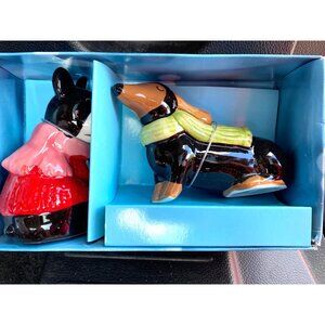 St. Nicholas Square Dogs Salt & Pepper Shaker Set Holiday Cheer NEW